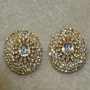 RARE VINTAGE STATEMENT JOSE & MARIA BARRERA GOLD CLUSTER OVAL CRYSTAL EARRINGS